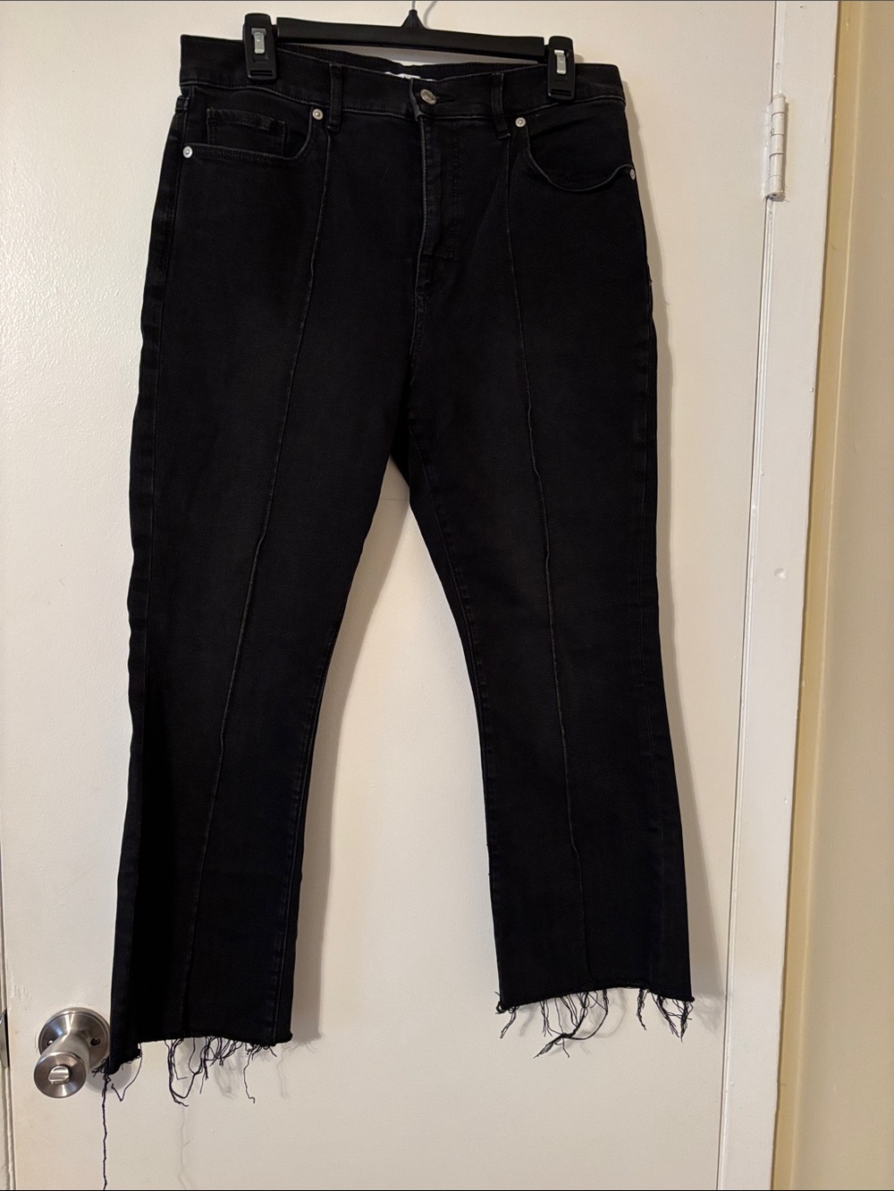 LOFT Black High-Rise Cropped Jeans with Raw Frayed Hem